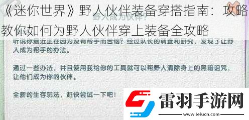 迷你世界野人伙伴裝備穿搭指南