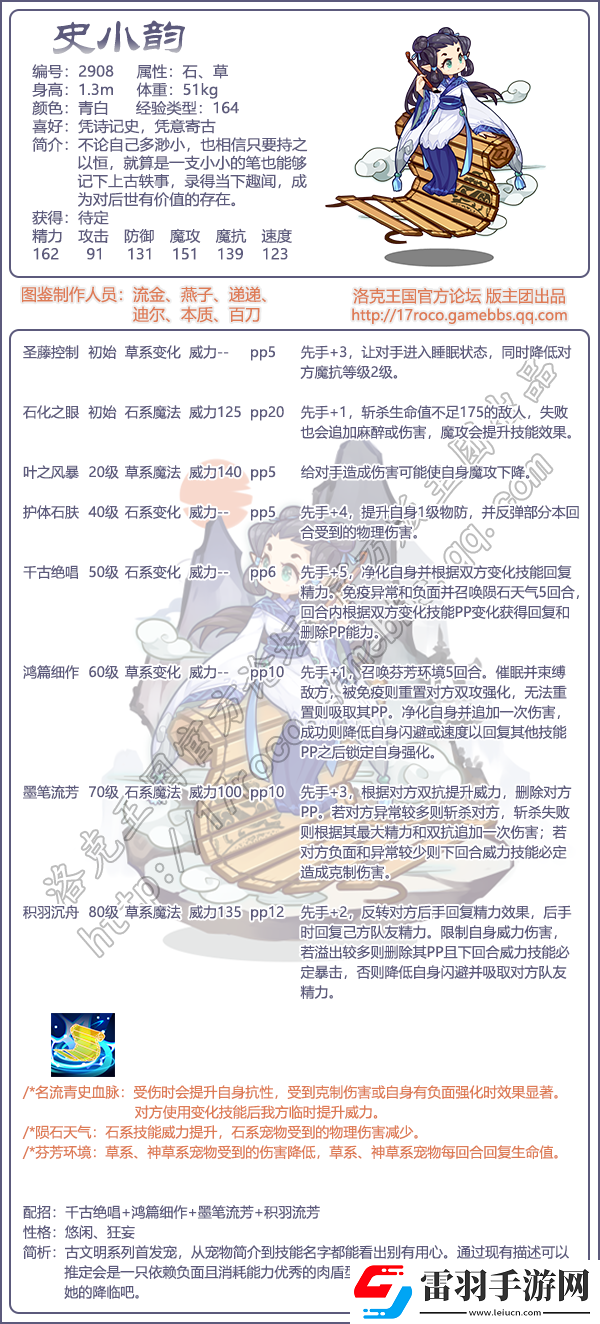 洛克王國(guó)史小韻技能表